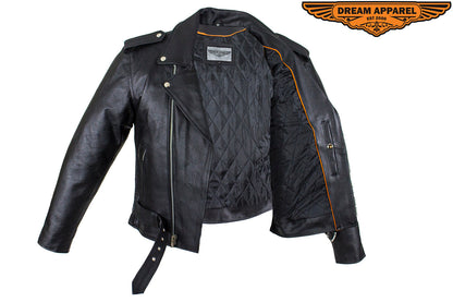 Mens Motorcycle Jacket With Snap Down Collar & Belt