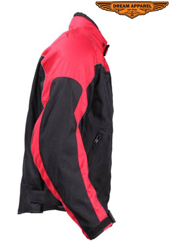 Mens Black and Red Mesh and Nylon Motorcycle Jacket