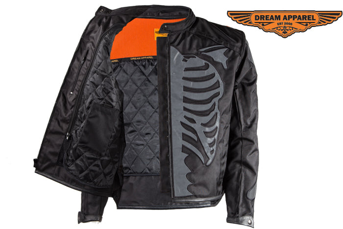 Mens Textile Motorcycle Jacket With Reflective Bones