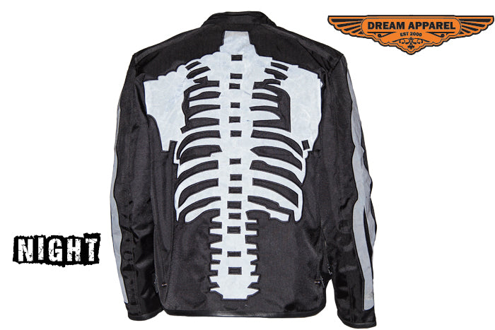 Mens Textile Motorcycle Jacket With Reflective Bones