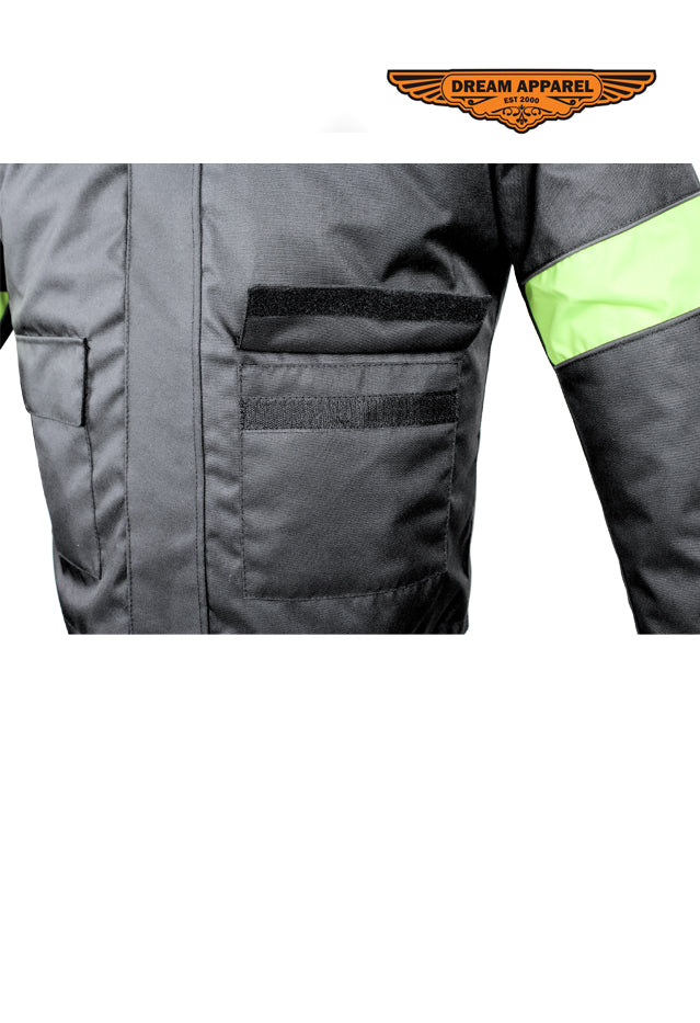 Men's Textile Racer Jacket W/ Hood - Black/Fluorescent