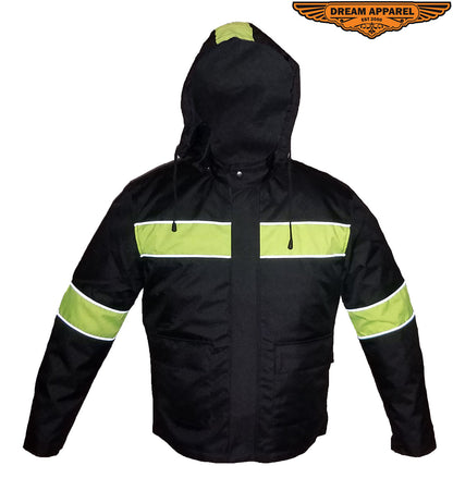 Men's Textile Racer Jacket W/ Hood - Black/Fluorescent