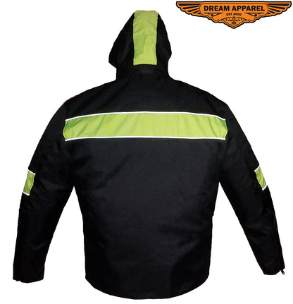 Men's Textile Racer Jacket W/ Hood - Black/Fluorescent