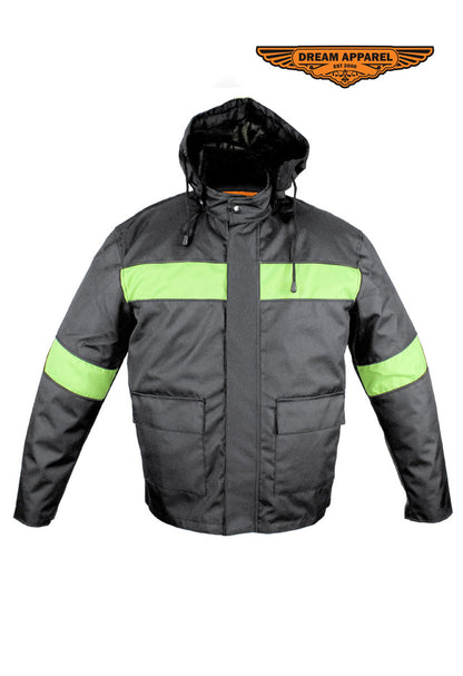 Men's Textile Racer Jacket W/ Hood - Black/Fluorescent