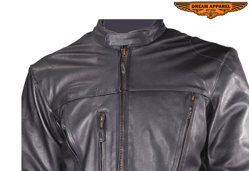 Mens Leather Motorcycle Jacket with Z/o Lining