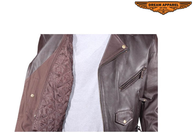 Mens Retro Brown Motorcycle Jacket With Eagle