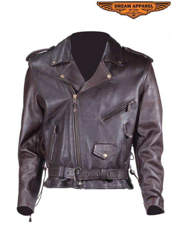 Mens Retro Brown Motorcycle Jacket With Eagle