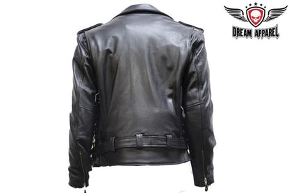 Mens Leather Motorcycle Jacket With Classic Collar