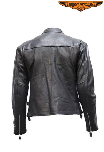 Mens Split Cowhide Leather Scooter Jacket W/ Z/o Lining