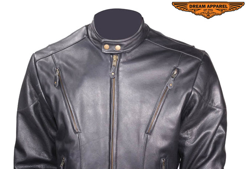 Mens Leather Racer Style Jacket