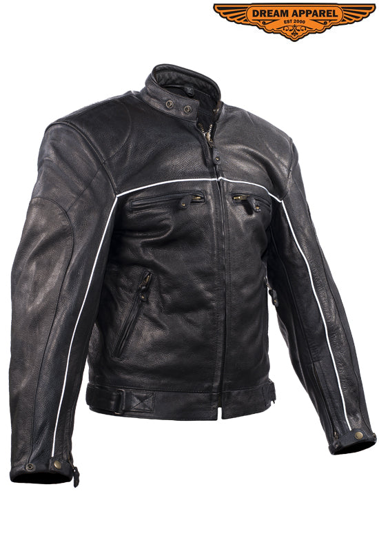 Mens Naked  Cowhide Leather Black Racer Jacket