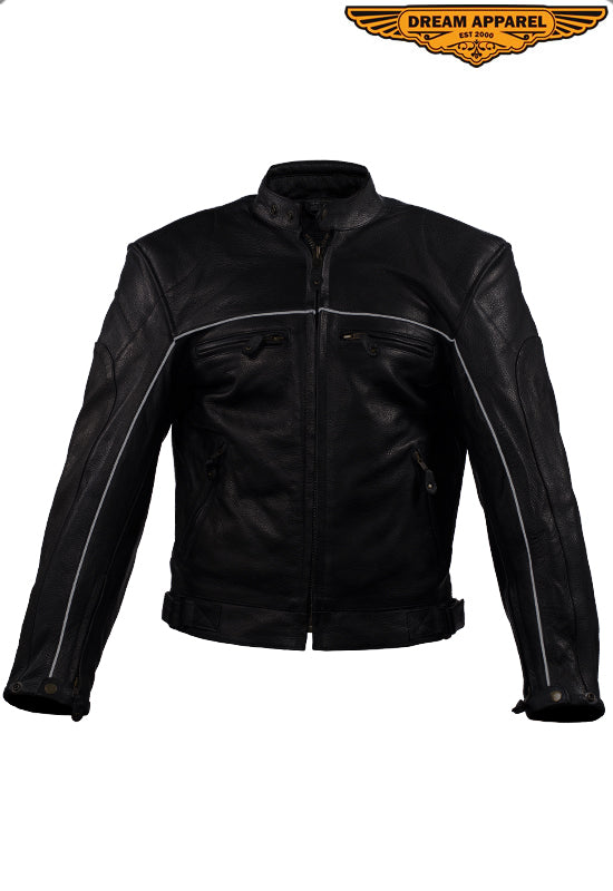 Mens Naked  Cowhide Leather Black Racer Jacket