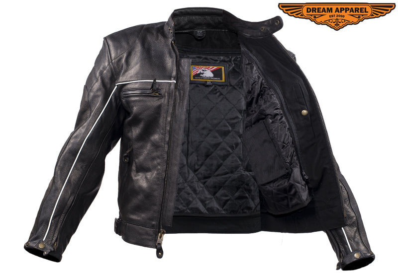 Mens Naked  Cowhide Leather Black Racer Jacket