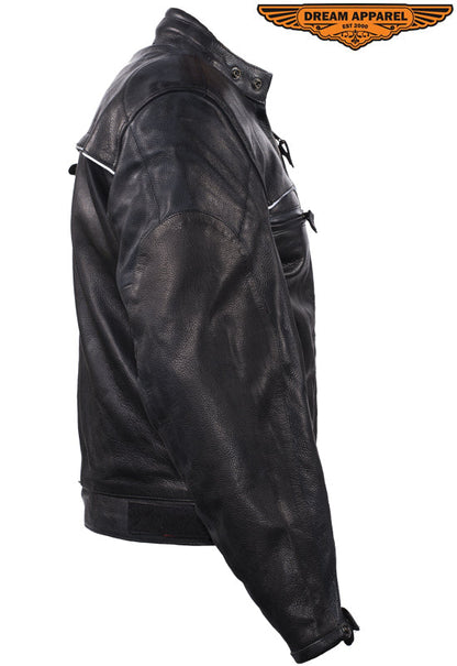 Mens Naked  Cowhide Leather Black Racer Jacket