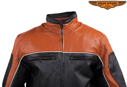 Mens Black & Orange Racer Jacket With Reflective Piping