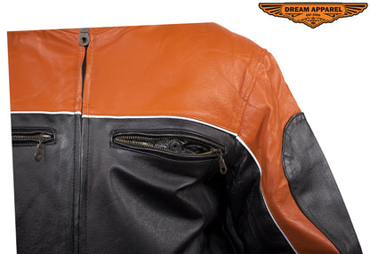 Mens Black & Orange Racer Jacket With Reflective Piping