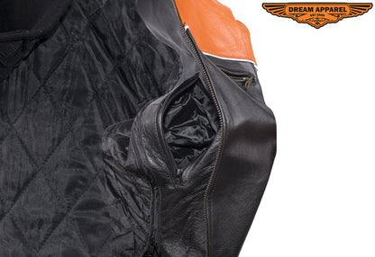 Mens Black & Orange Racer Jacket With Reflective Piping