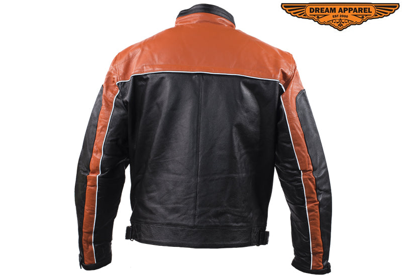 Mens Black & Orange Racer Jacket With Reflective Piping