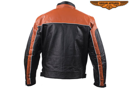 Mens Black & Orange Racer Jacket With Reflective Piping