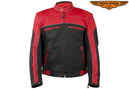 Mens Black & Red Racer Jacket With Reflective Piping