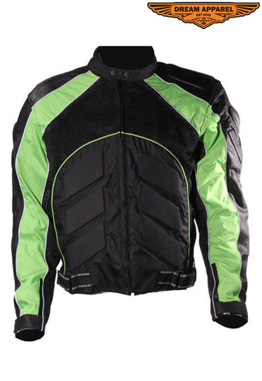 Mens Green Leather Jacket With Zippered Cuffs