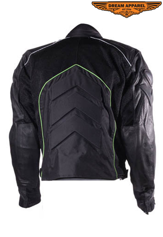 Mens Green Leather Jacket With Zippered Cuffs