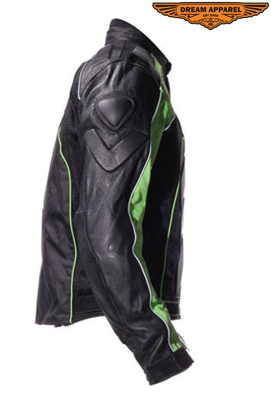 Mens Green Leather Jacket With Zippered Cuffs