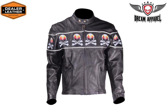 Motorcycle Leather Jacket With Skulls