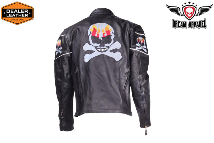 Motorcycle Leather Jacket With Skulls