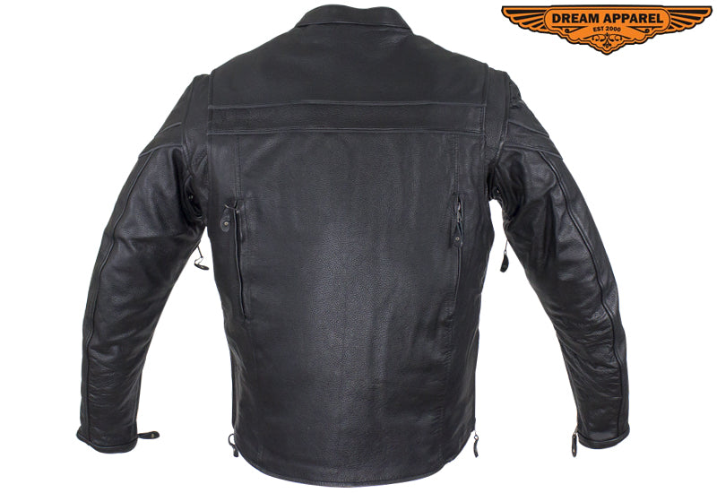 Mens Leather Motorcycle Racer Jacket Premium Cowhide Leather Zipper Front