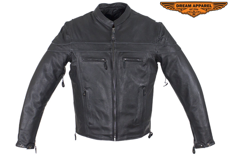 Mens Leather Motorcycle Racer Jacket Premium Cowhide Leather Zipper Front