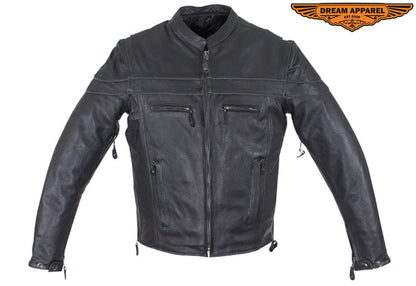 Mens Leather Motorcycle Racer Jacket Premium Cowhide Leather Zipper Front