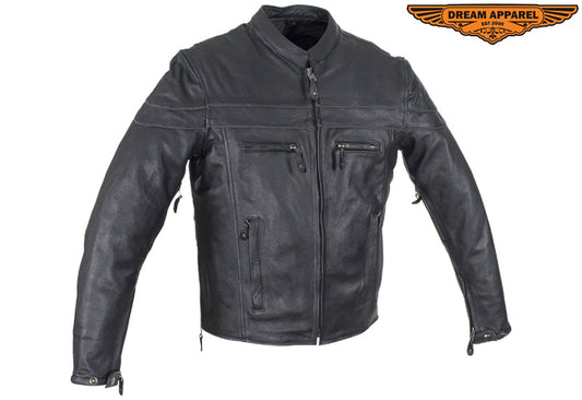 Men's Premium Naked Cowhide Leather Racer Motorcycle Jacket With Zipper On Front