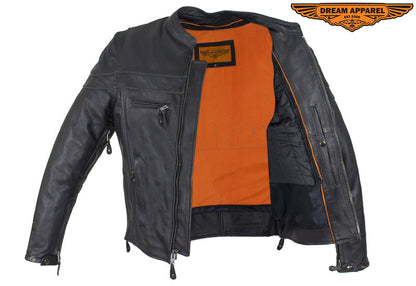 Men's Premium Naked Cowhide Leather Racer Motorcycle Jacket With Zipper On Front