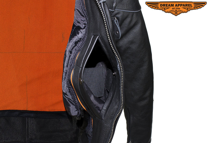 Men's Premium Naked Cowhide Leather Racer Motorcycle Jacket With Zipper On Front