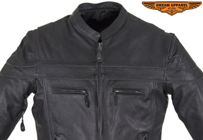 Men's Premium Naked Cowhide Leather Racer Motorcycle Jacket With Zipper On Front