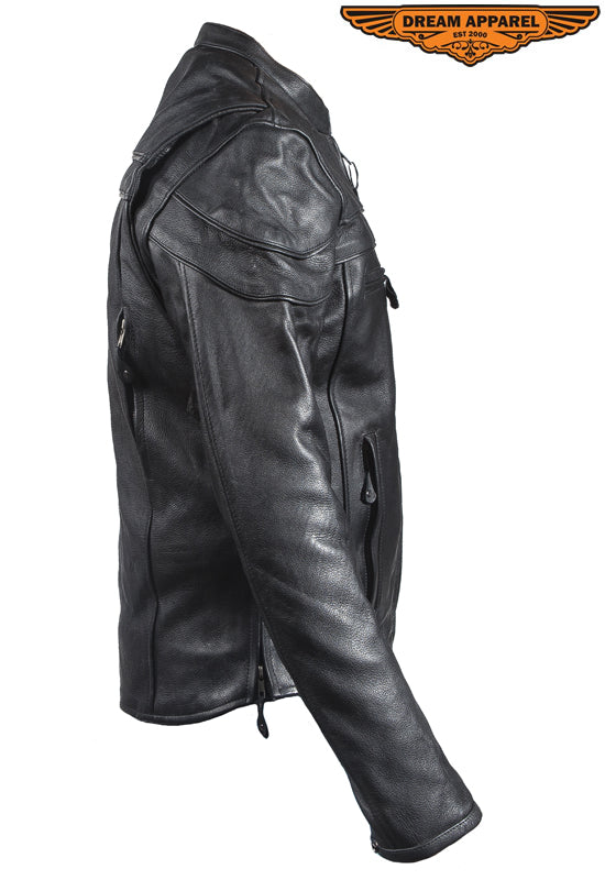 Men's Premium Naked Cowhide Leather Racer Motorcycle Jacket With Zipper On Front