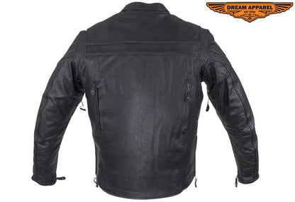 Men's Premium Naked Cowhide Leather Racer Motorcycle Jacket With Zipper On Front