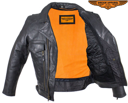 Mens Leather Racing Style Motorcycle Jacket