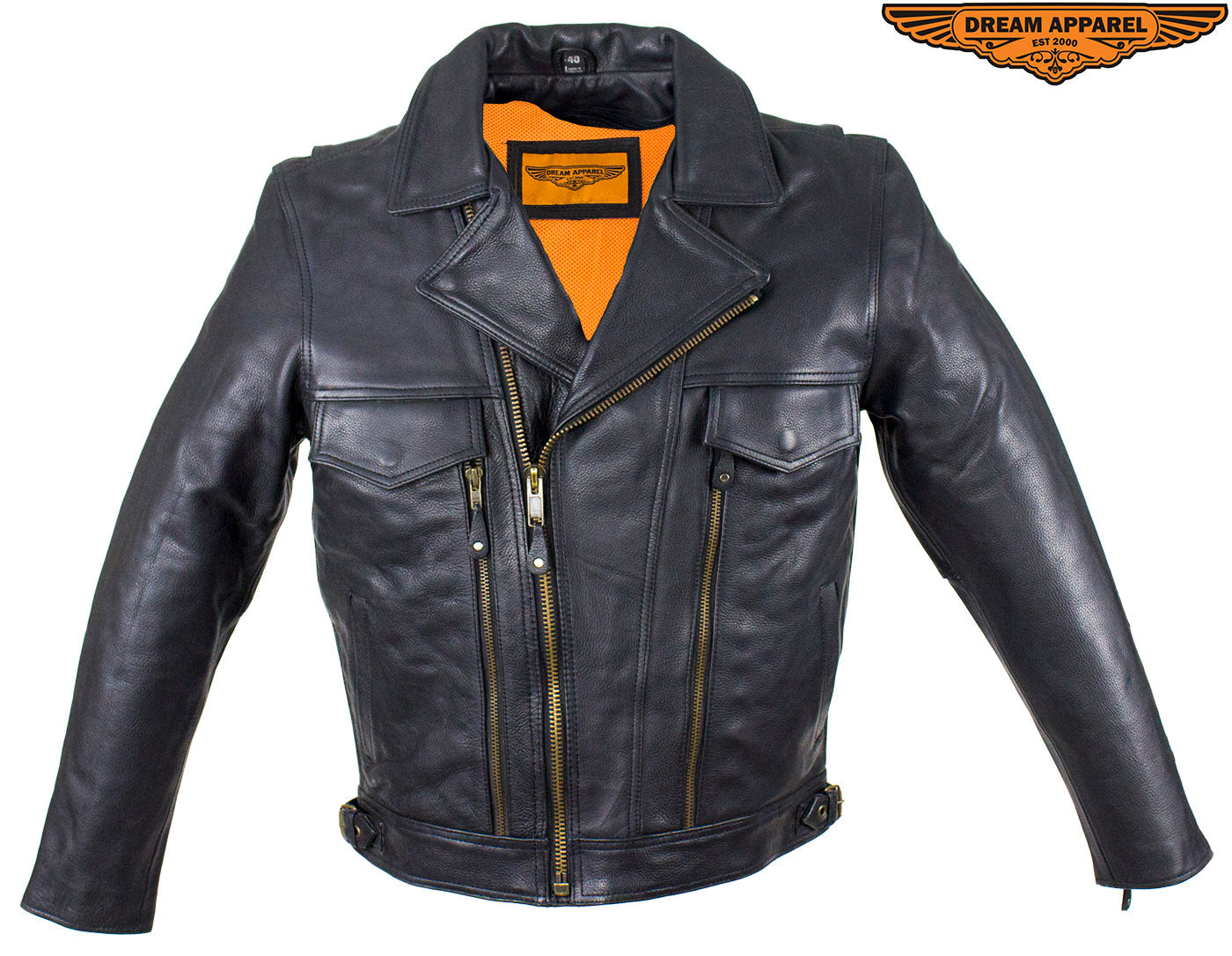 Mens Leather Racing Style Motorcycle Jacket