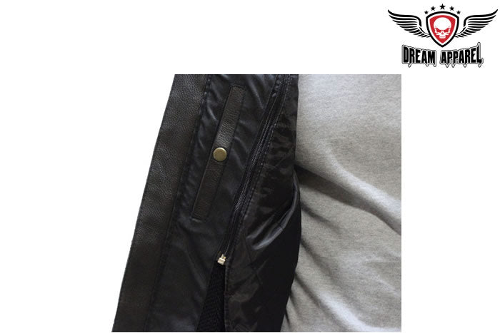 Mens Leather Jacket With Silver Stripes