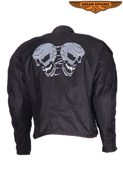 Mens Textile Racer Jacket With Reflective Skulls