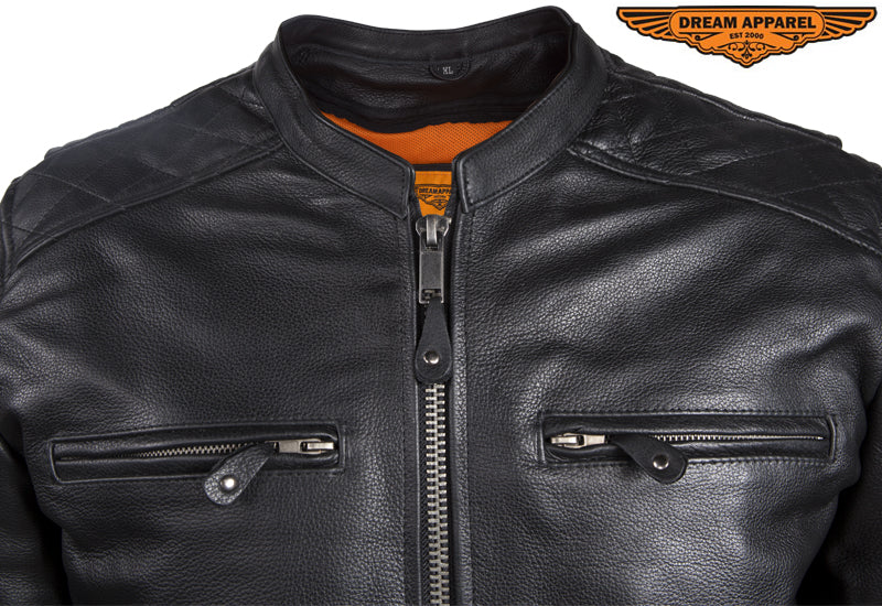 Mens Motorcycle Jacket With Diamond Pattern On The Sides & Shoulders