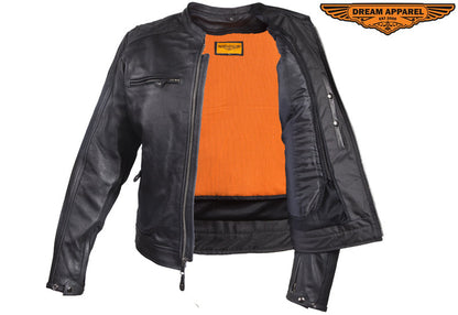 Mens Motorcycle Jacket With Diamond Pattern On The Sides & Shoulders