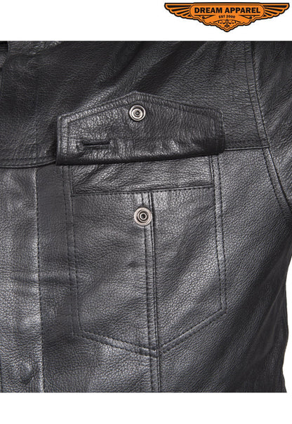 Mens Light Weight Leather Shirt With Short Sleeves