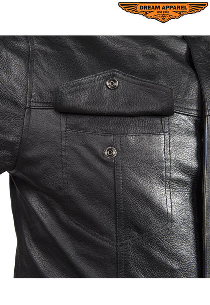 Mens Light Weight Leather Shirt With Short Sleeves