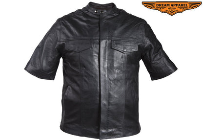 Mens Light Weight Leather Shirt With Short Sleeves