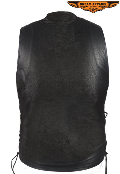 Mens Leather Motorcycle Vest With Huge Gun Pocket