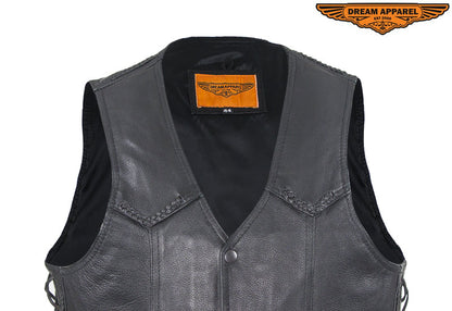 Mens Leather Motorcycle Vest With Huge Gun Pocket