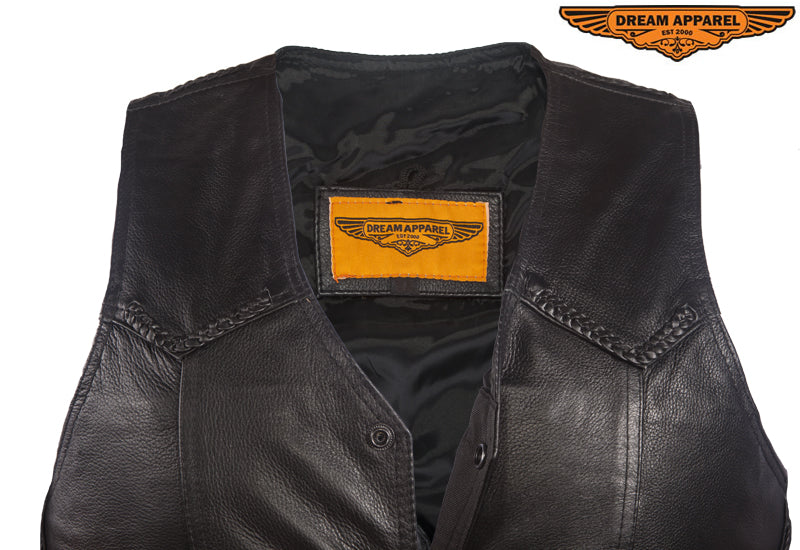 Mens Leather Motorcycle Vest With Huge Gun Pocket